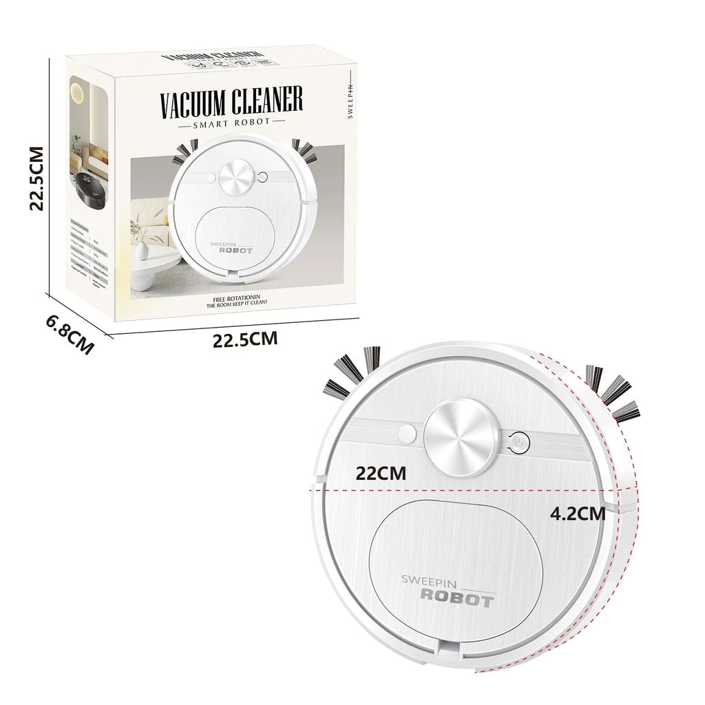 Black or white three-in-one robotic vacuum cleaner with mopping function and USB charging cable