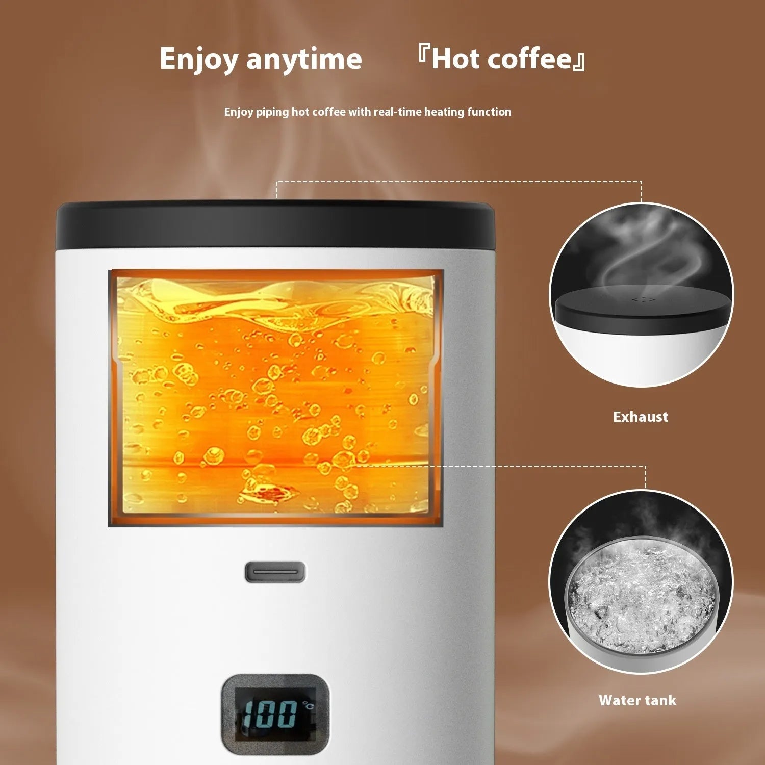 Portable capsule coffee machine with LCD display and wireless heating in pearl white