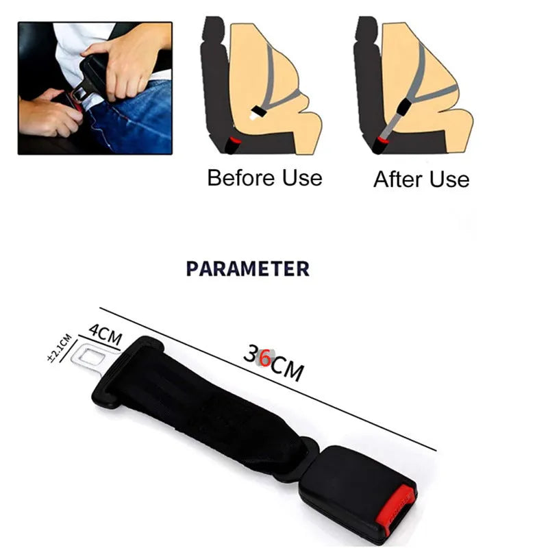 36cm black car seat belt extender with 21mm insert for children and pregnant women