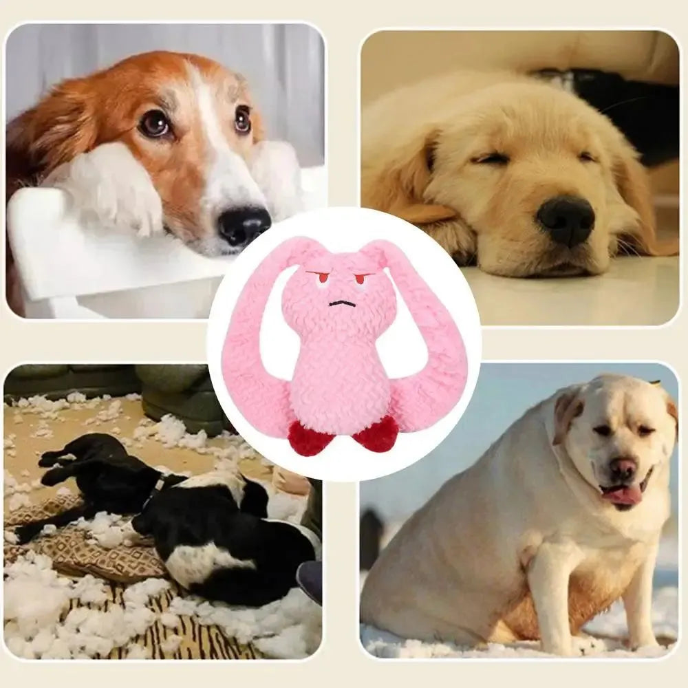 Bunny-shaped dog teething toy in blue, plush fabric with PP cotton filling, about 35 cm long