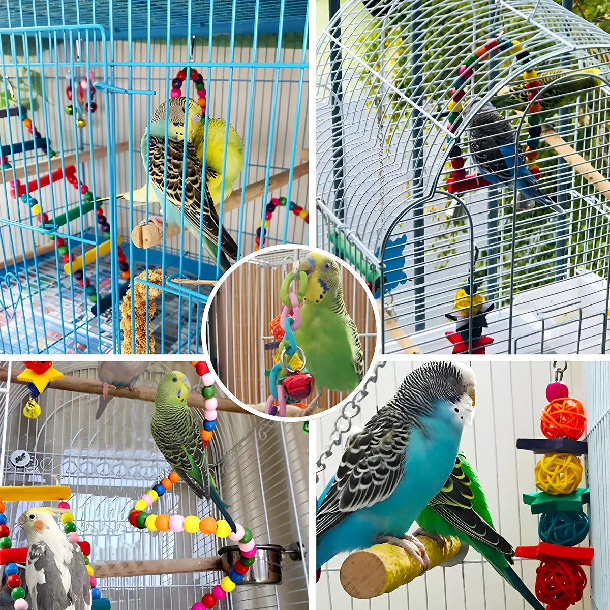 Seven-piece wooden parrot toy set for bird cage accessories, wooden play pieces for parrots and birds