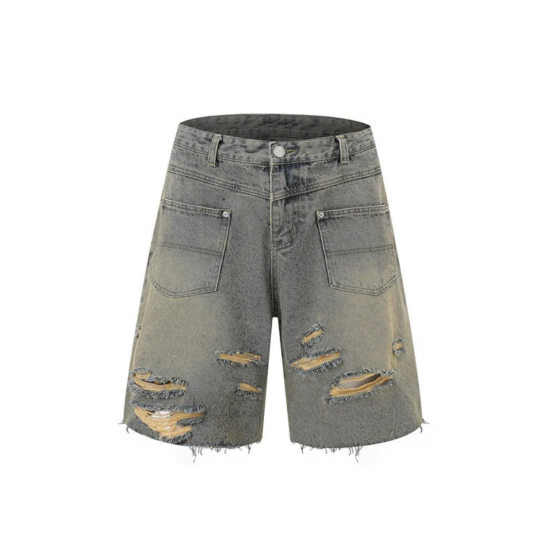 Denim overalls suit in loose street style with short sleeve top and full length trousers