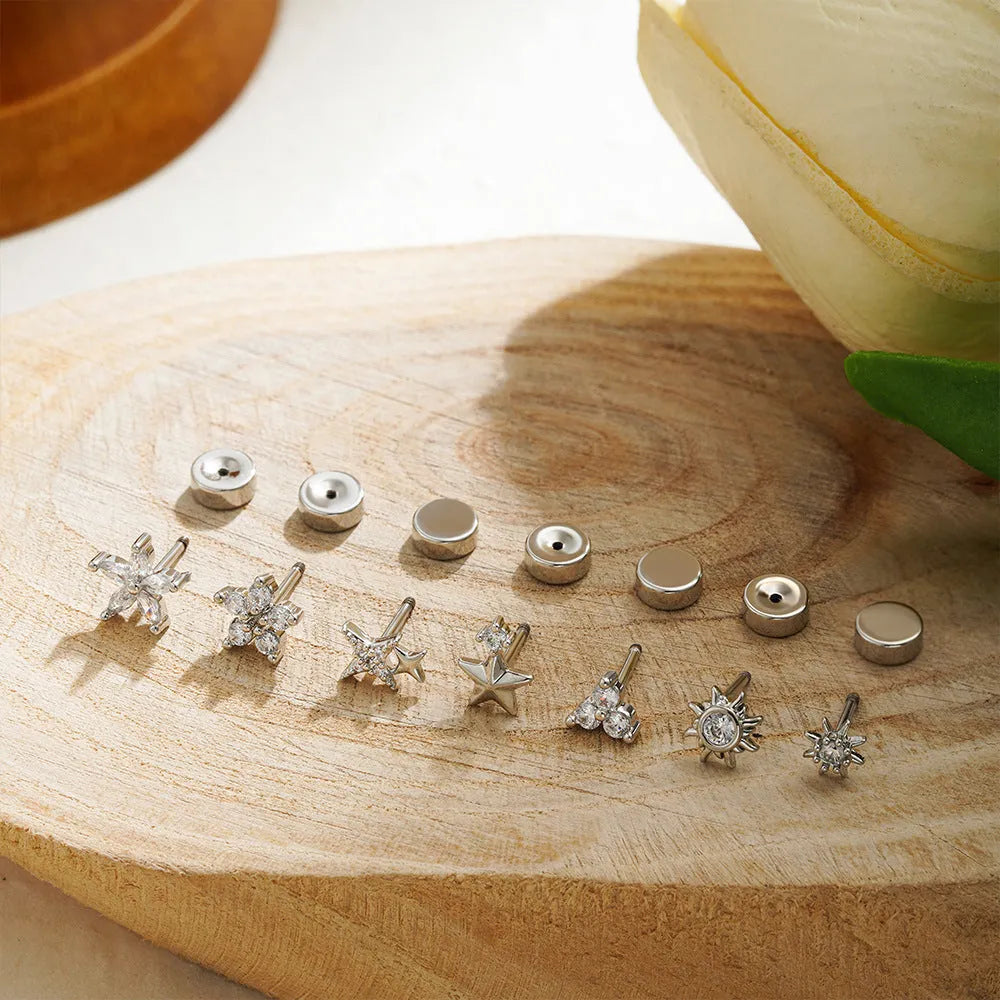 Titanium steel mini ear bone stud with electroplated gold finish and zircon crystal accent in geometric shape