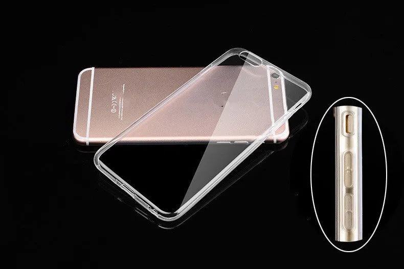 Transparent TPU mobile phone case showing iPhone compatibility from model 5 to 11 Pro Max