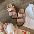 Women's casual half slippers with belt buckle, round toe, microfiber upper, rubber sole