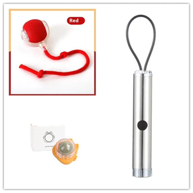 Interactive cat toy ball with realistic bird song for high-energy cats, available in red, green, and gray