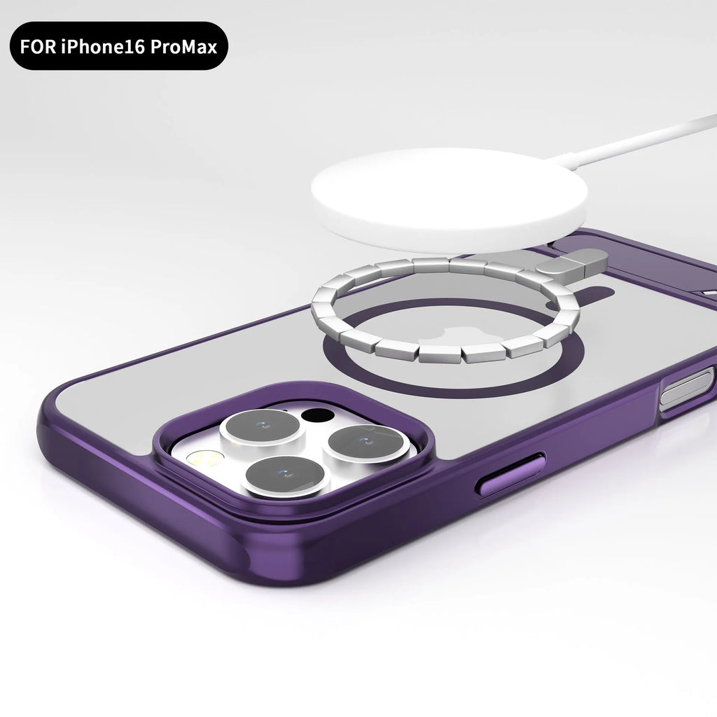 Metallic paint skin-sensitive magnetic bracket phone case for iPhone, wine red colour, TPU PC metal build