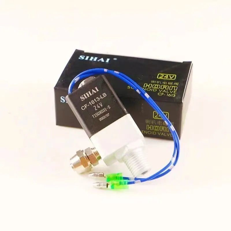 Black dual trumpet 300DB loud air horn and compressor kit for 12V and 24V vehicles.