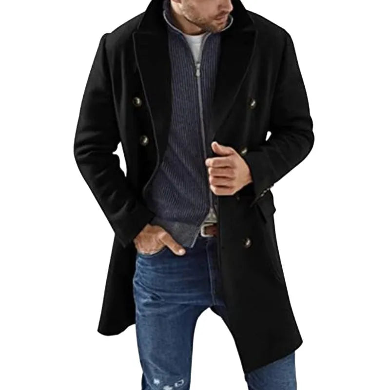 Men's woolen coat warm padded jacket solid colour polyester lining front view