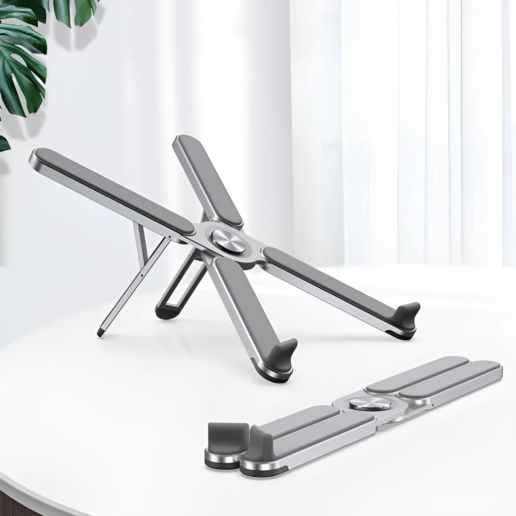 Foldable laptop bracket with aluminum alloy base plate, 280x23.5x46.5mm, in silver or black
