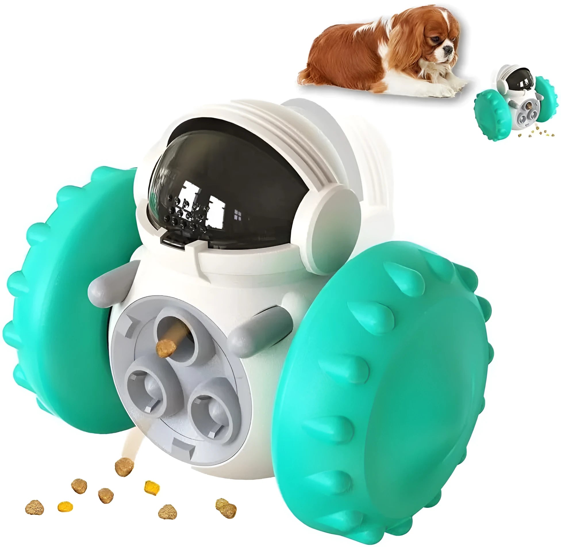 Self-balancing dog treat dispenser toy in five colours for small pets