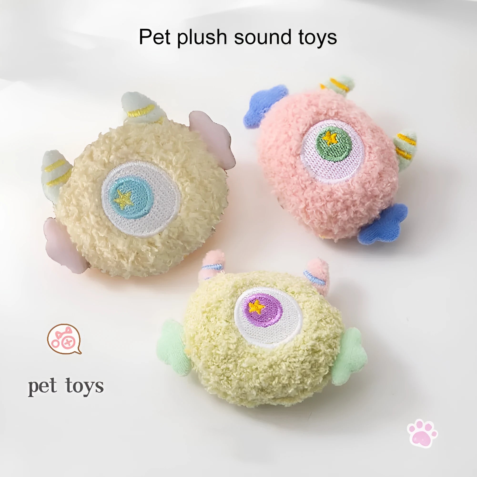 Cartoon-shaped plush dog chew toy with big eyes in multiple colour options