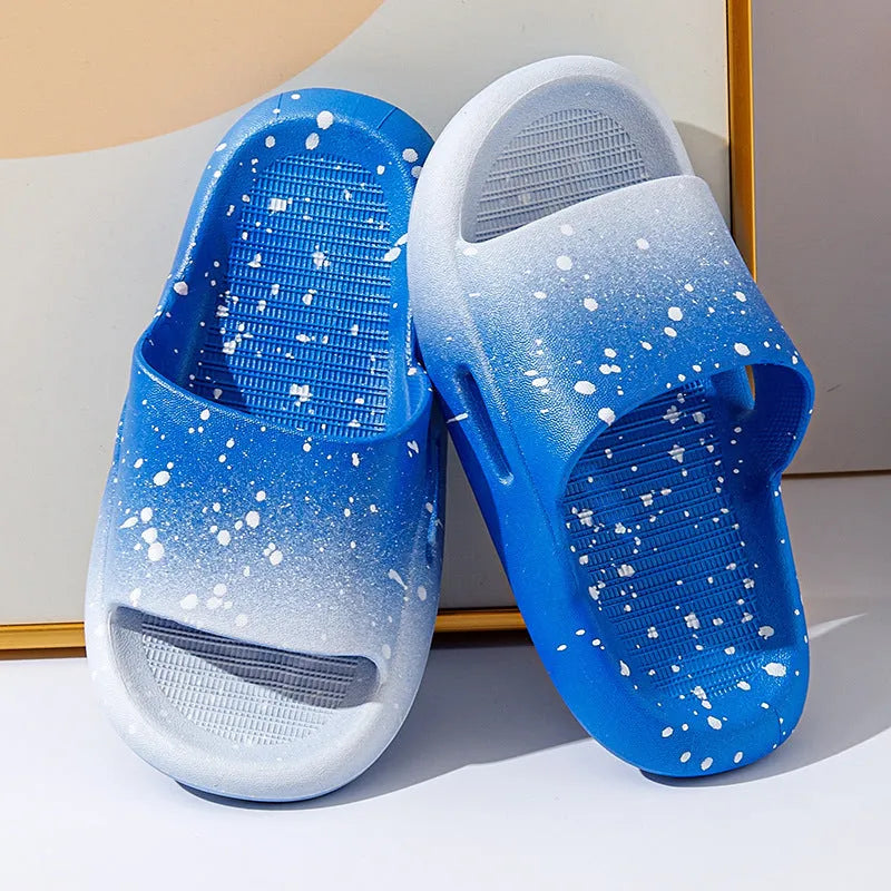 Children's gradient colour PVC summer slippers with non-slip soles in blue, yellow, green, orange, or pink