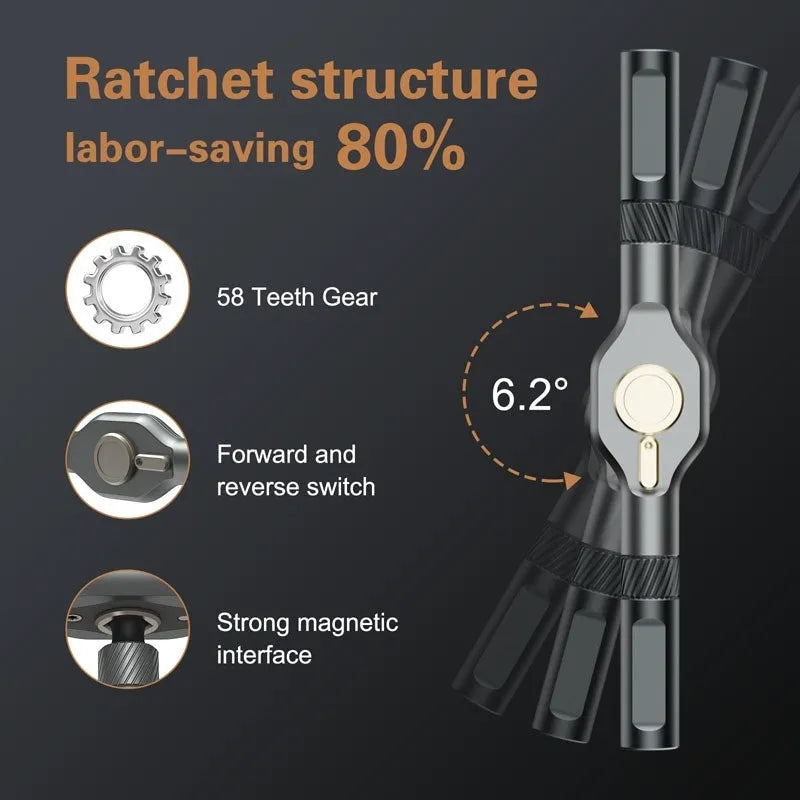 24-in-one ratchet screwdriver set with magnetic bits, stainless steel handle, and S2 CRV cutter heads for household and phone repairs
