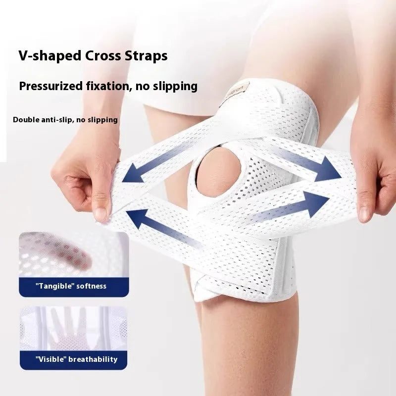 Medical grade breathable knee pad in black or white with four springs and silicone tendon protection for mountaineering