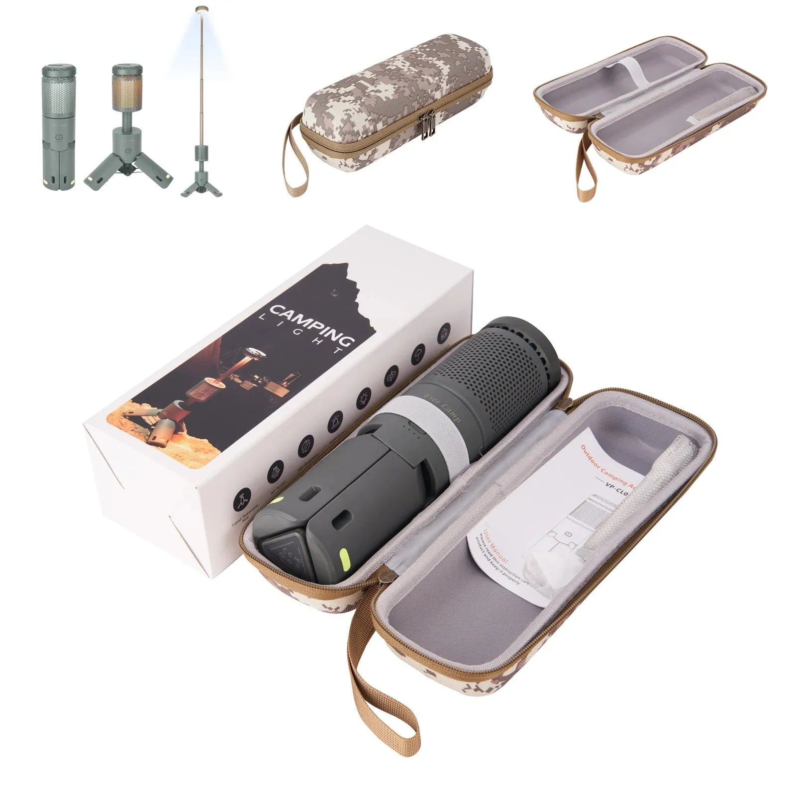Portable LED camping lantern in off white colour with button switch