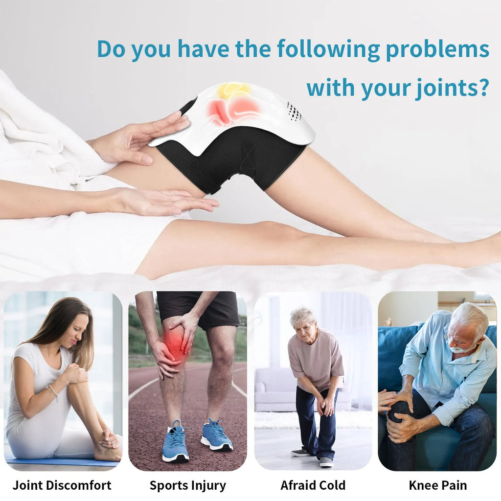 White rechargeable knee massager with infrared laser heating and intelligent kneading functions