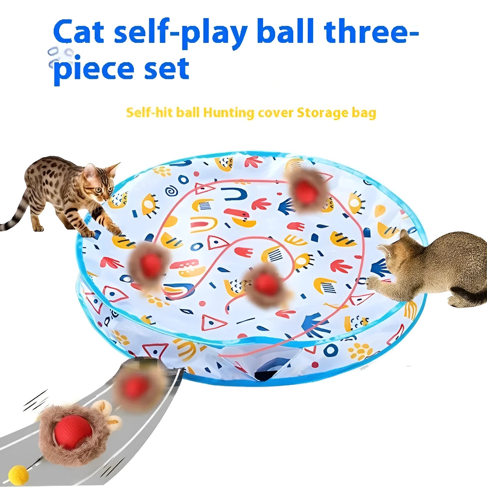 Cat self-hi ball three-piece set with round double-layer hunting cover, self-hi ball, and canvas storage bag in Amazon hot colour
