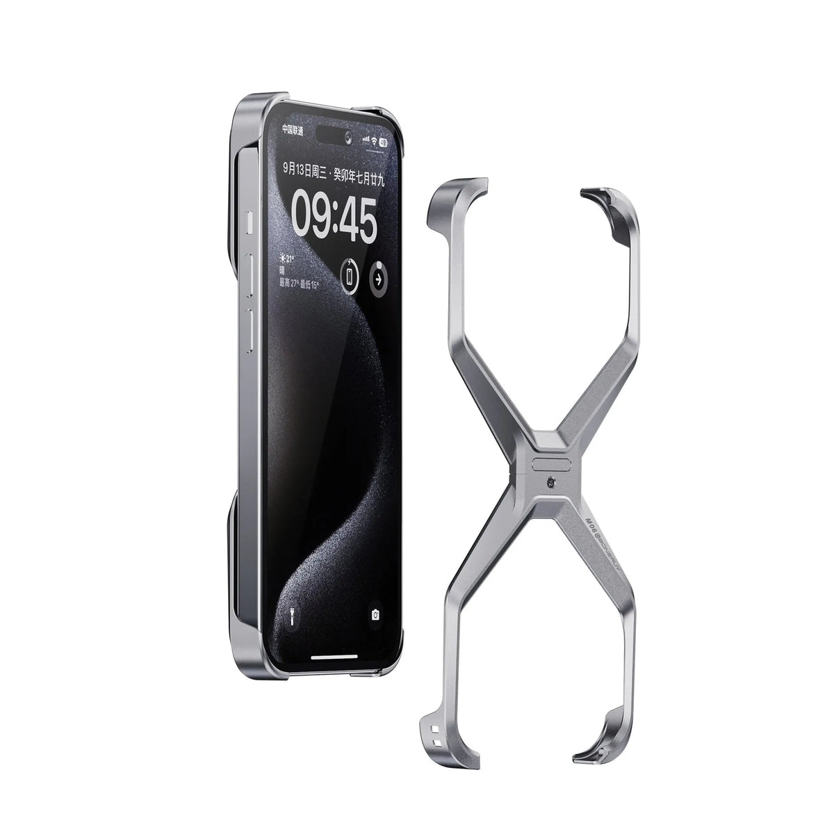 Aluminium alloy frameless hollow phone case for iPhone in Gray or Titanium with heat dissipation and airbag element