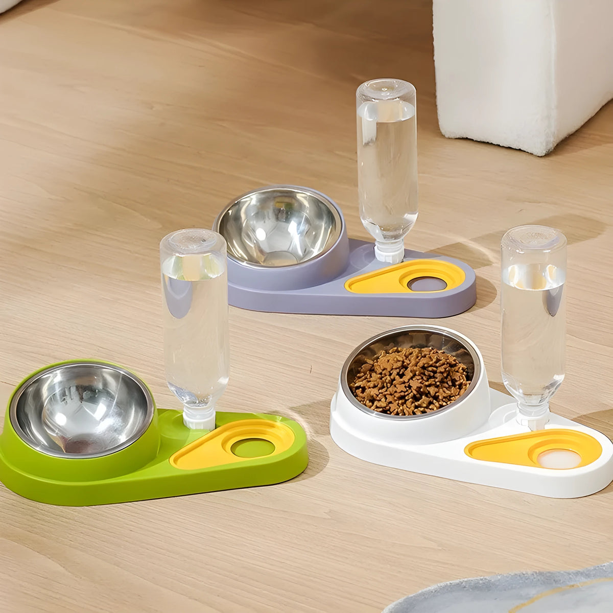 Automatic pet bowl water fountain set in white blue green or gray for cats and dogs