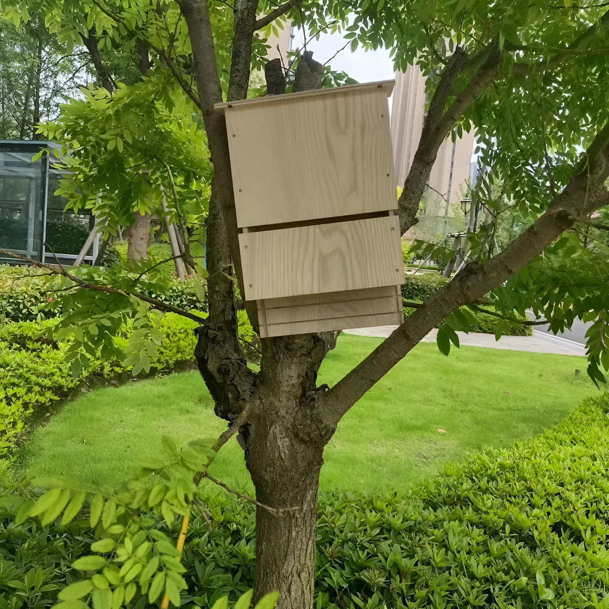 Wooden single-layer bat house made from triple wood, 24 x 8.3 x 9.3 cm, for outdoor garden eaves use