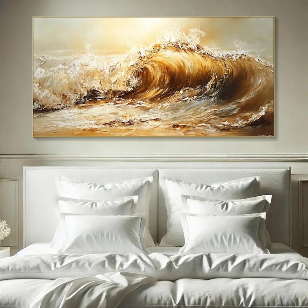 Handmade abstract yellow waves landscape oil painting on unstretched canvas, frameless, multiple sizes available