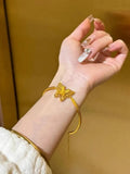 Women's copper half bracelet with ancient silk butterfly and hemp pattern, electroplated finish