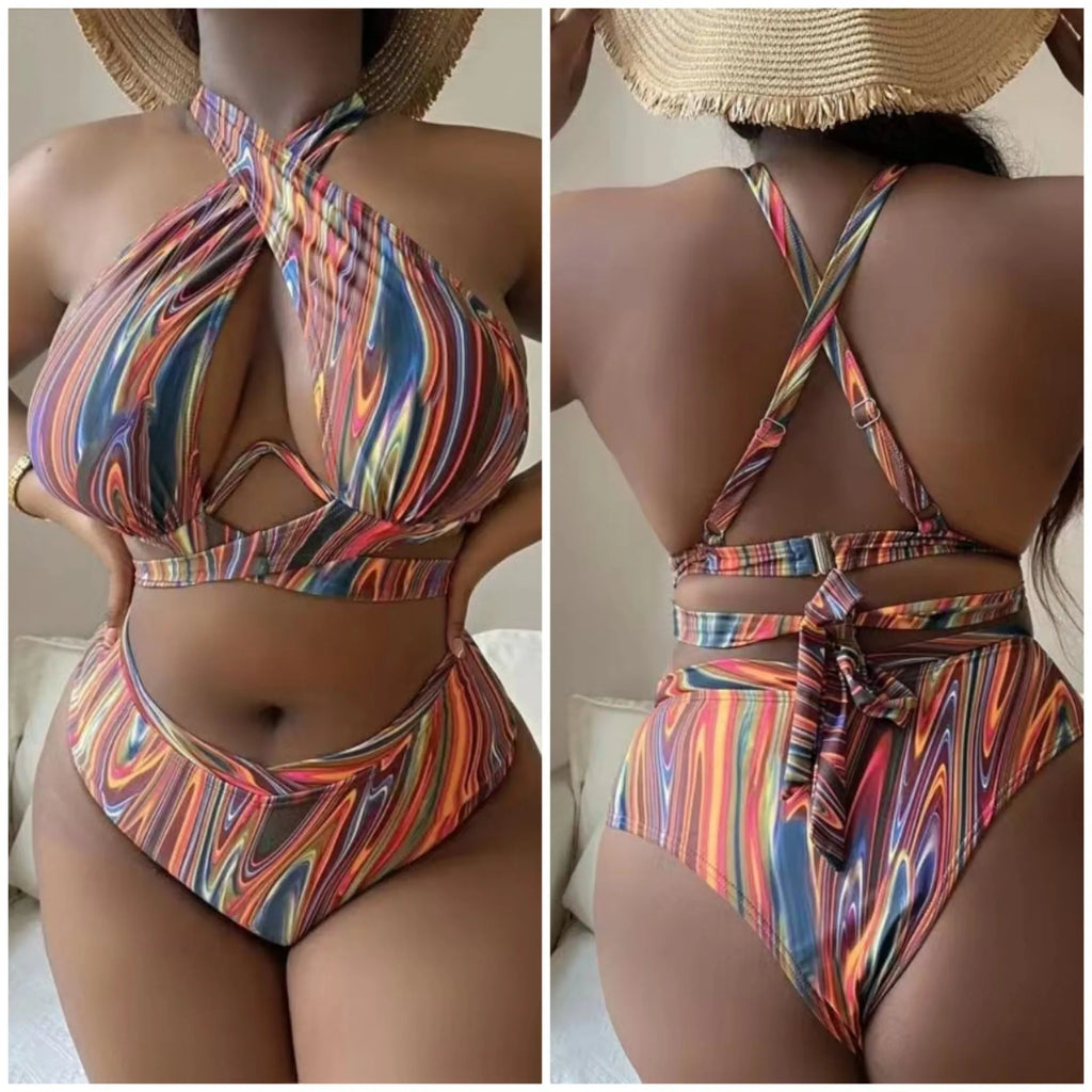 Women's floral high waist bikini swimsuit in picture colour with plus sizes available