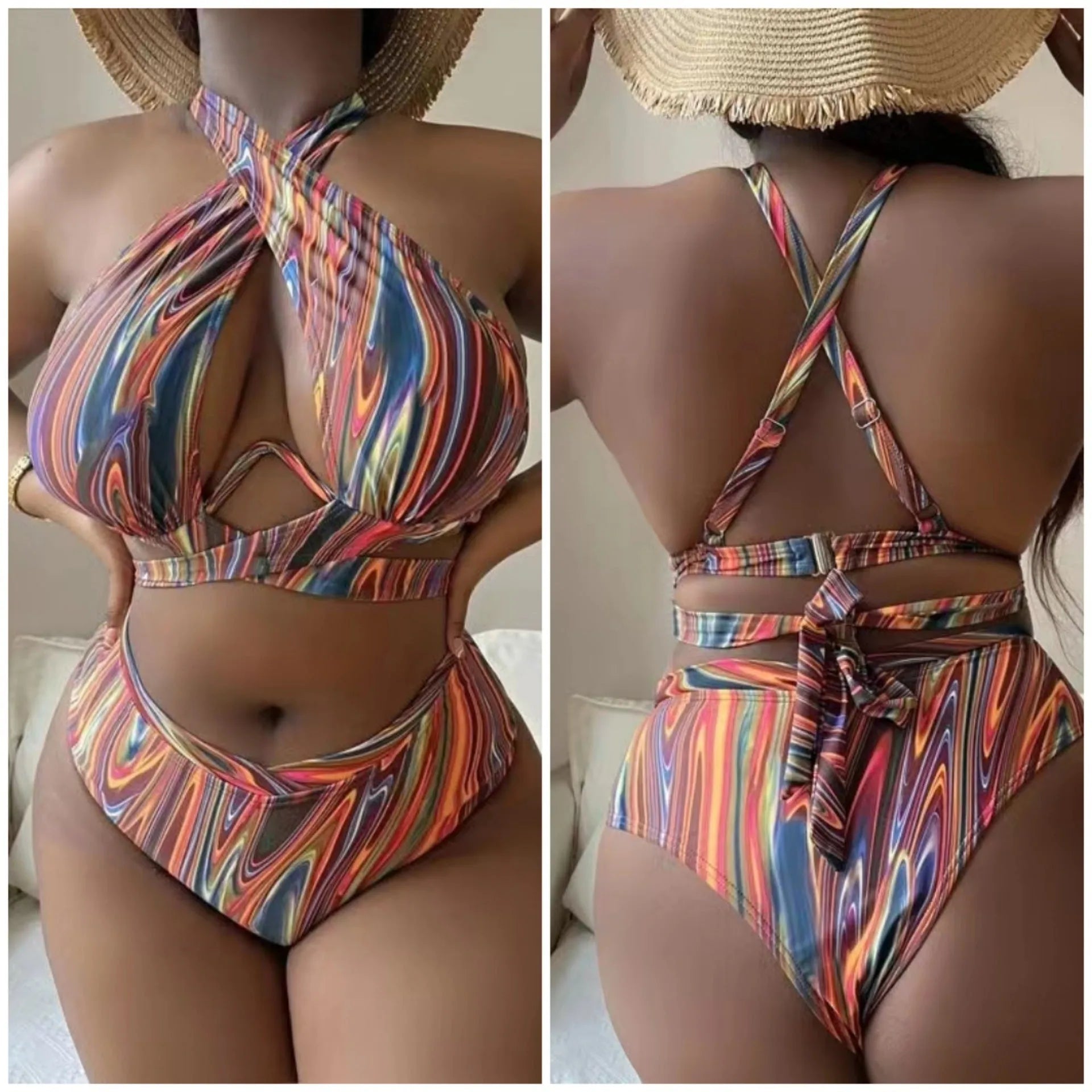 Women's floral high waist bikini swimsuit in picture colour with plus sizes available