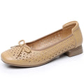 Summer genuine leather breathable low-cut women's shoes in black with rubber sole