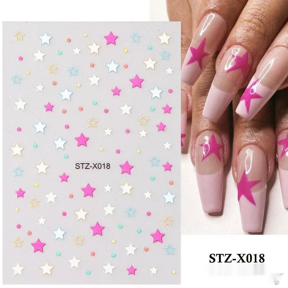 Black and silver striped cartoon pattern nail stickers with plastic application tool