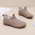 Women's winter cloth shoes with umbrella cloth upper and flat PVC sole, shown in solid colour