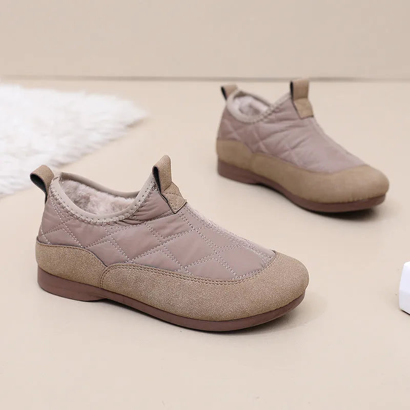 Women's winter cloth shoes with umbrella cloth upper and flat PVC sole, shown in solid colour