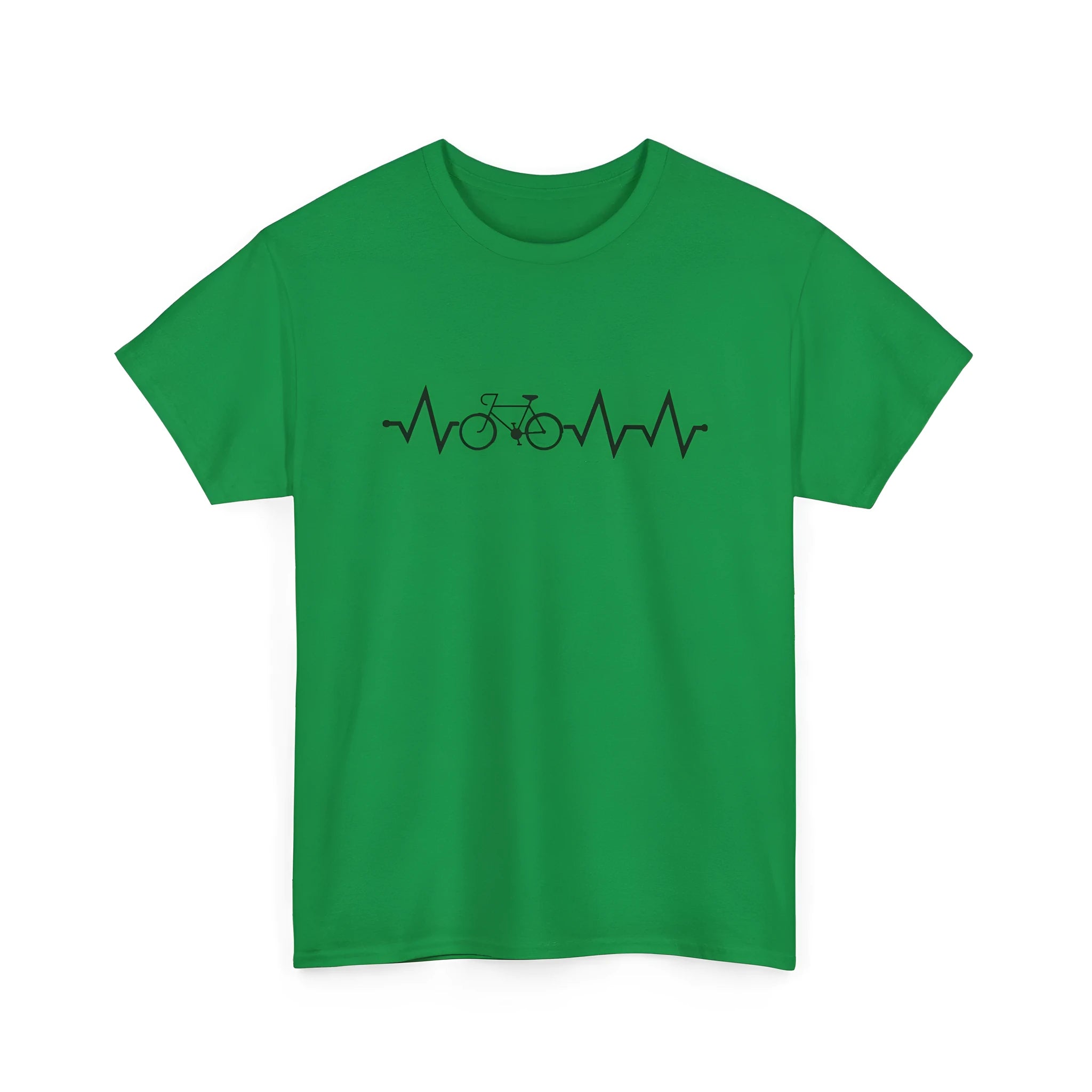 Green short-sleeve cotton top with a unique white letter print on the front, showing a regular sleeve cut.