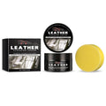 100g bottle of leather cleaning cream with a white application sponge on a leather background.