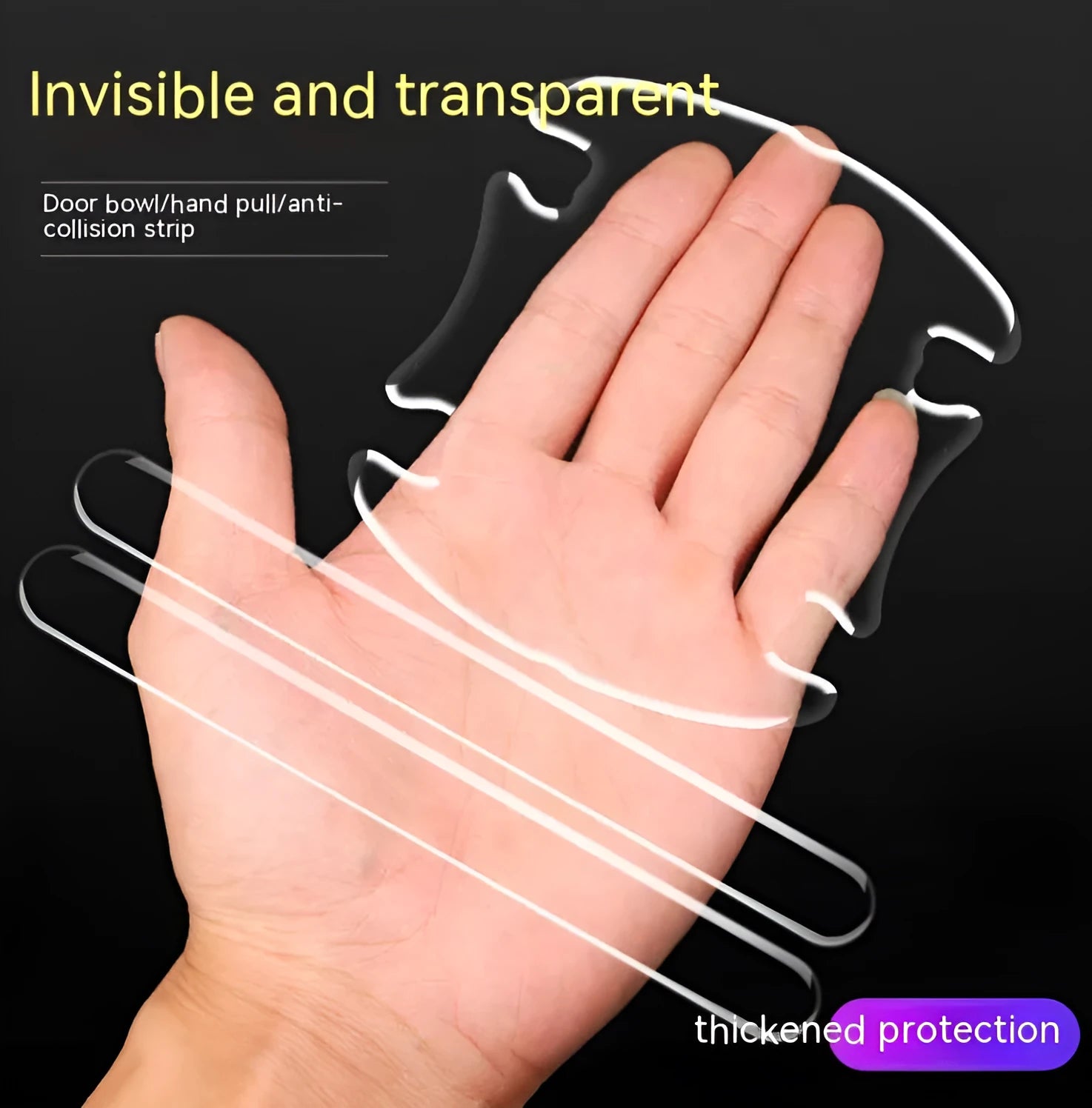 Transparent 3D car door handle protection stickers applied to vehicle door handles