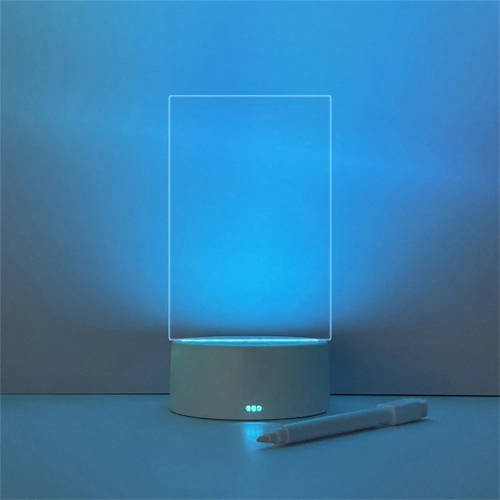 Acrylic bedside message writing board night light with LED calendar light sheet and pen on square base