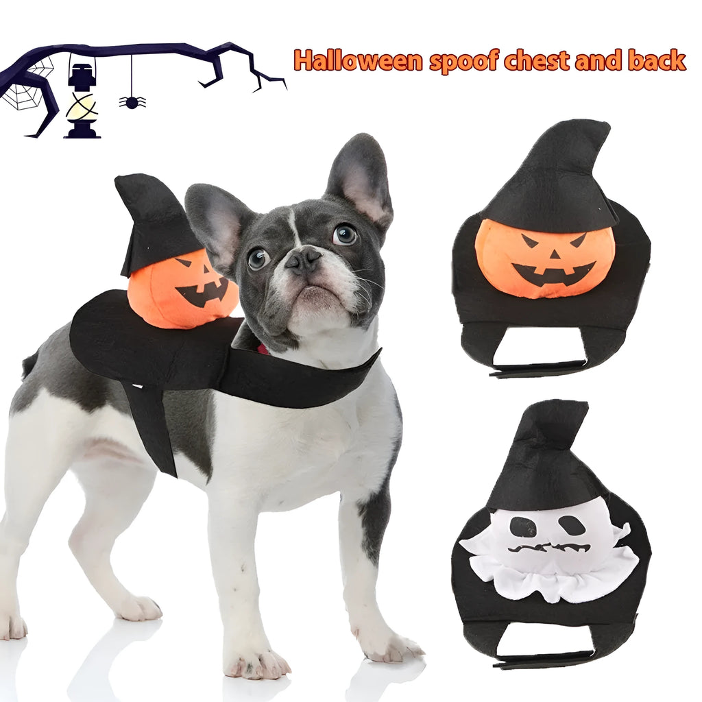 Dog wearing Halloween costume with ghost or pumpkin ghost design in PP cotton fabric