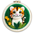 Round linen embroidery frame with wool felt floral decoration kit for three-dimensional wall art