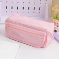 Korean-style canvas pencil case with ten flip-open layers in various colours.