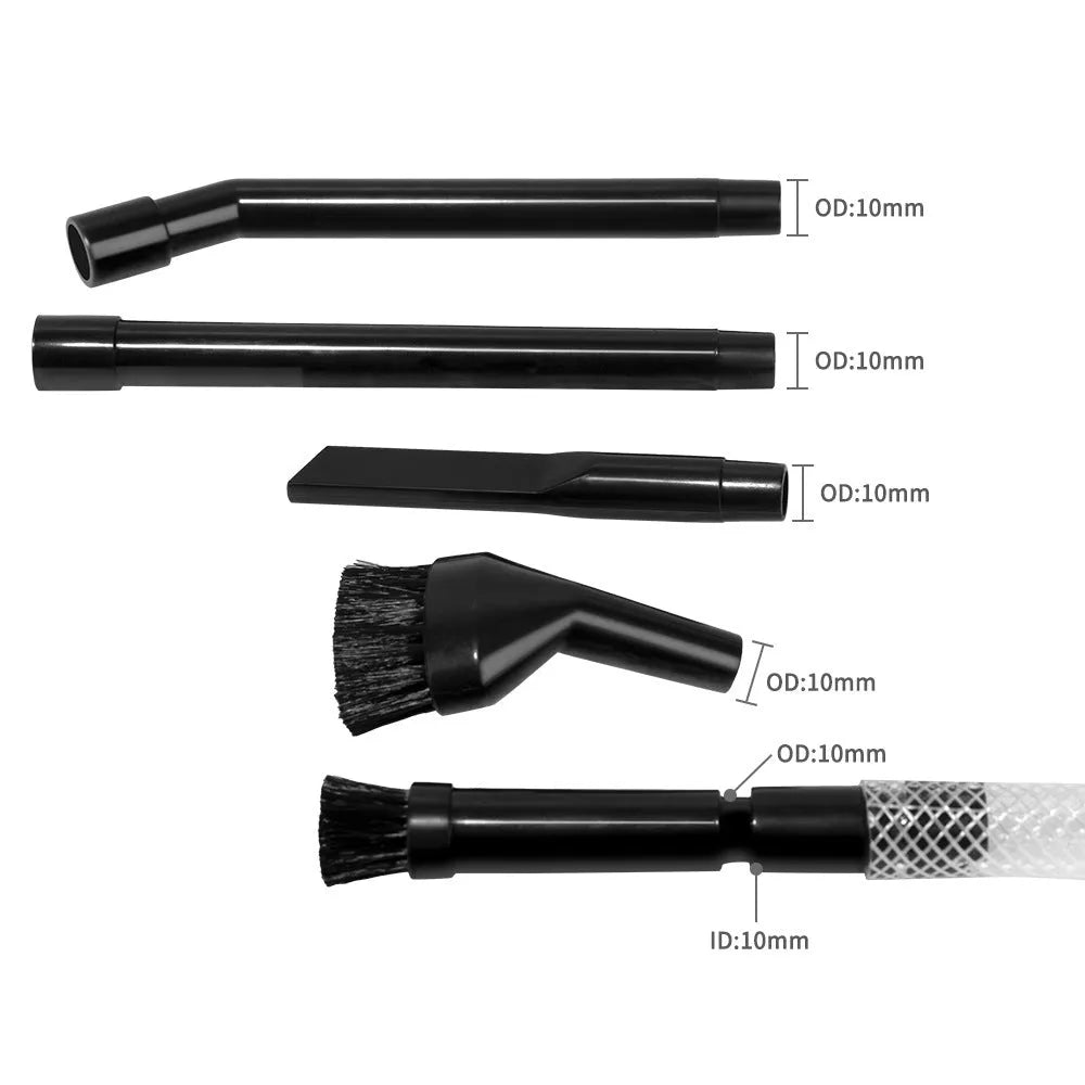 Eight-piece set of small vacuum cleaner suction heads and accessories for cleaning confined spaces