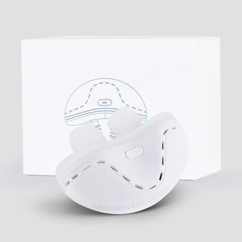 Electric household anti-snoring device with white silicone shell and USB charging port