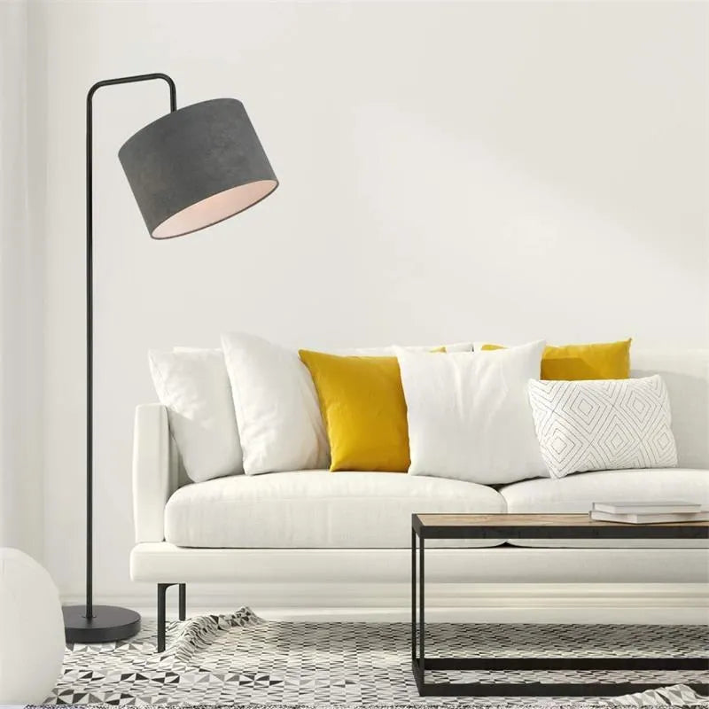 LED floor lamp with multi-angle adjustable head, fabric shade and iron body, in Black or Gold