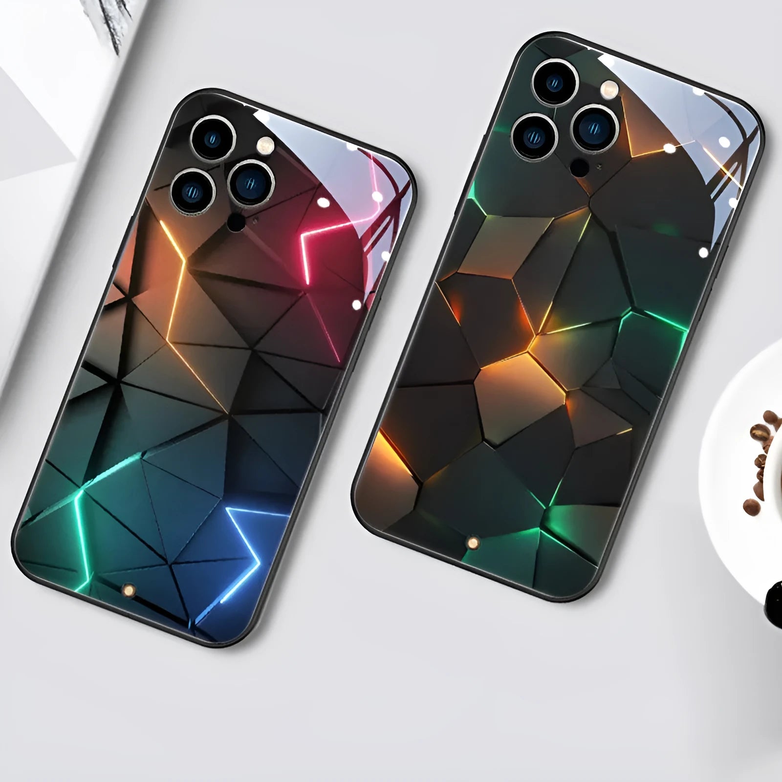 Xpress 14 iPhone case with illuminated lightning bolt design on tempered glass back.
