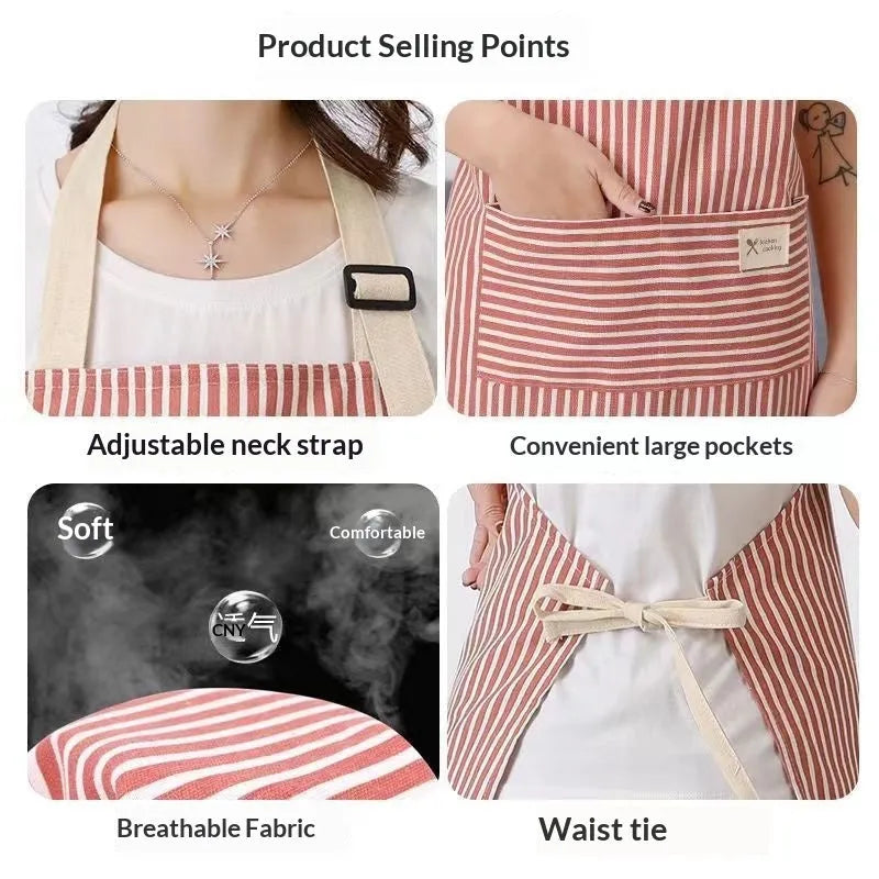 Linen stripe apron in green blue brown red or grey for kitchen and household chores