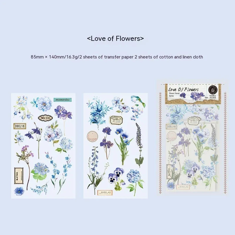 Huazhisen series forest art sticker pack showing six colour designs at 85x180mm size