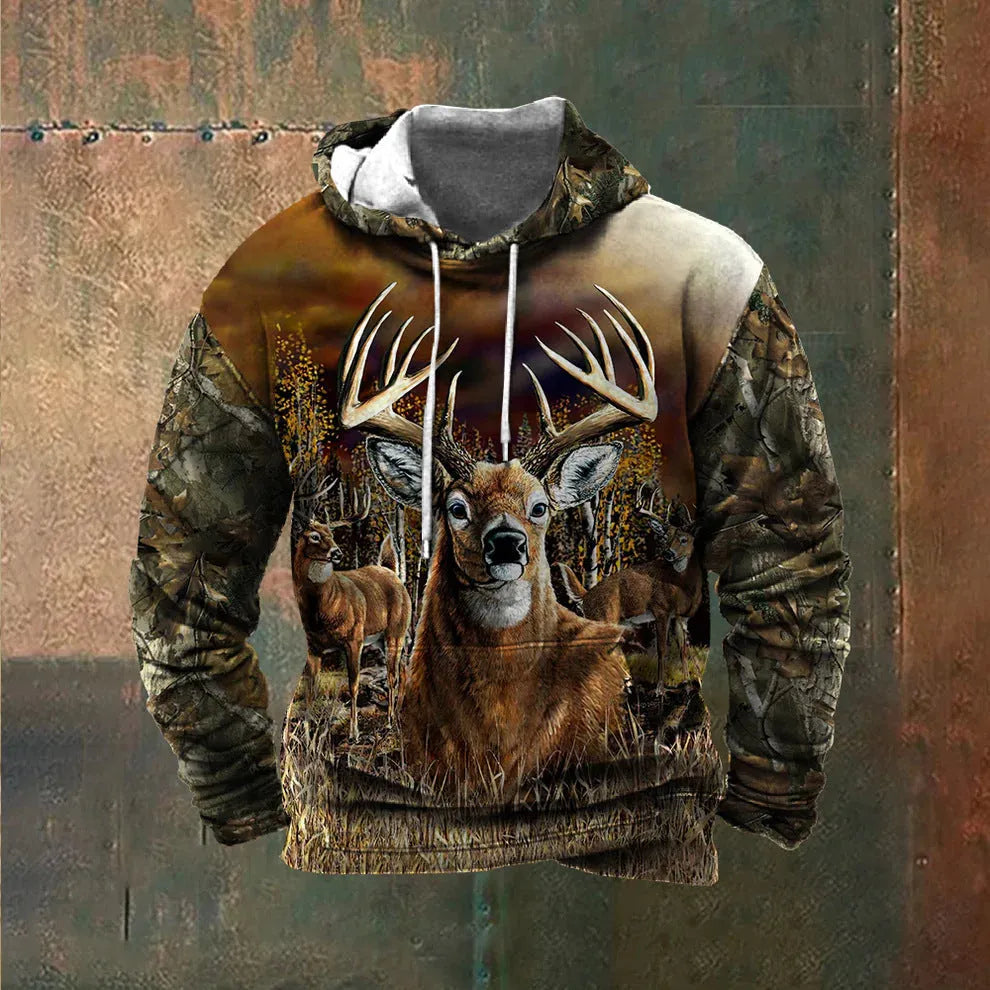 Printed polyester hooded sweater in loose fit with long sleeves, autumn winter style