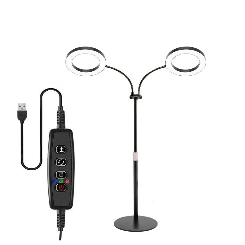 A floor-standing 6-inch angel ring LED grow light with a tall, thin retractable stand.