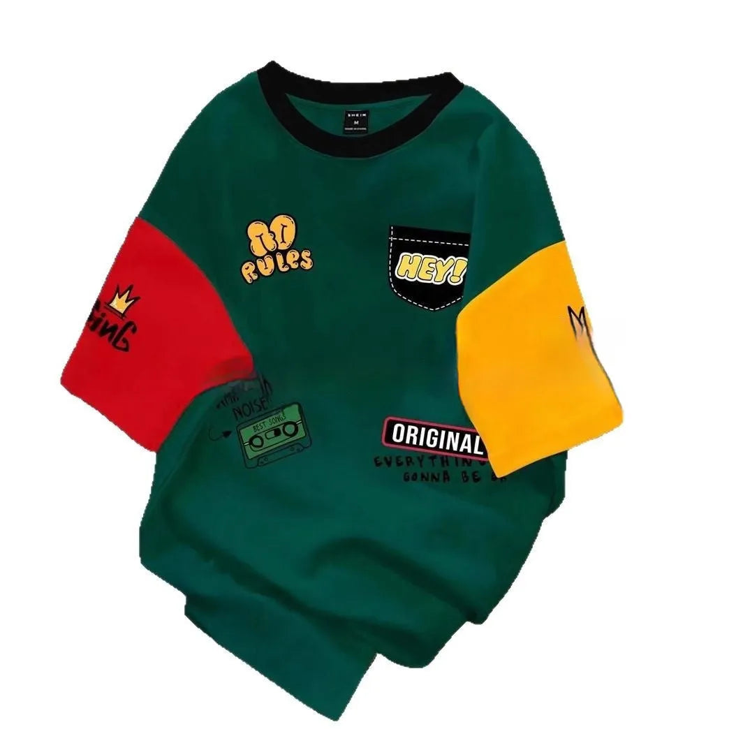 Men's loose-fit casual T-shirt with a printed design on the front, shown in a trendy colour option.