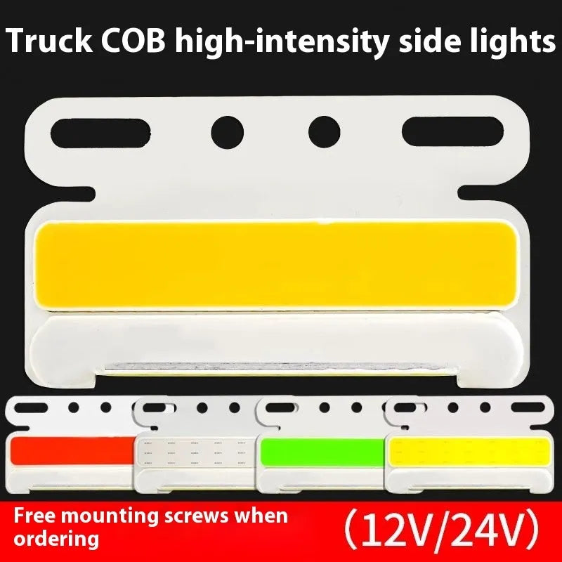 Waterproof aluminium COB LED light for truck side and ground tyre illumination in red, yellow, green, blue, or white.